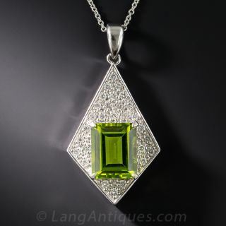 Platinum Peridot and Diamond Pendant