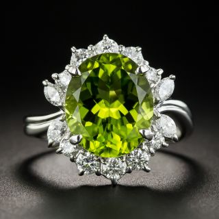 Platinum Peridot and Diamonds Ring - 1