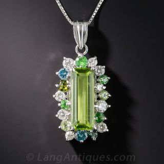 Platinum Peridot, Diamond and Multi-Stone Pendant Necklace