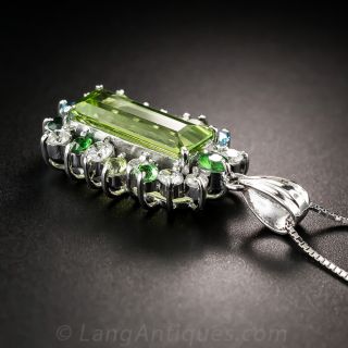 Platinum Peridot, Diamond and Multi-Stone Pendant Necklace