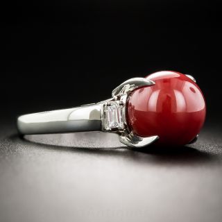 Platinum Red Coral and Diamond Ring