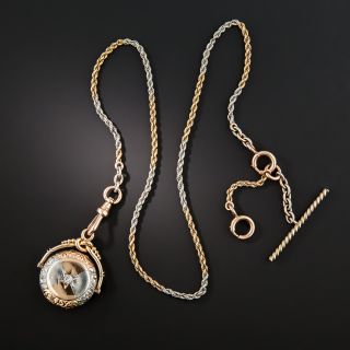 Platinum & Rose Gold Fob Pendant Locket Watch Chain Necklace 