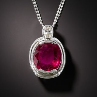 Platinum Rubelite and Diamond Pendant