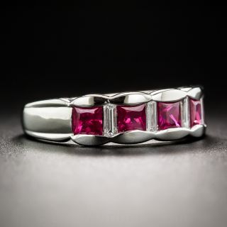 Platinum Ruby and Diamond Band Ring