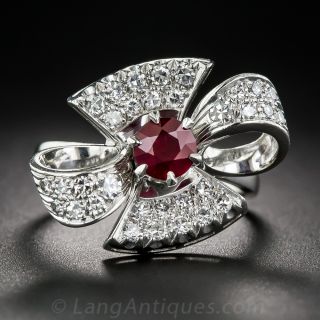 Platinum  Ruby and Diamond Cocktail Ring