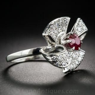 Platinum  Ruby and Diamond Cocktail Ring