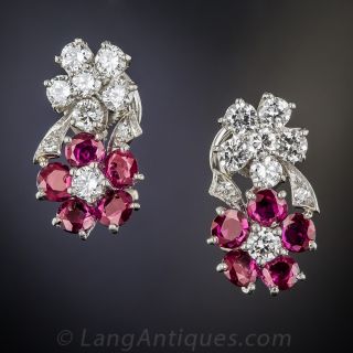 Platinum Ruby and Diamond Earrings