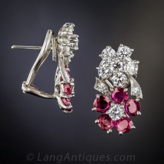 Platinum Ruby and Diamond Earrings