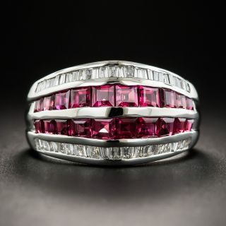 Platinum Ruby Diamond Band Ring - 1