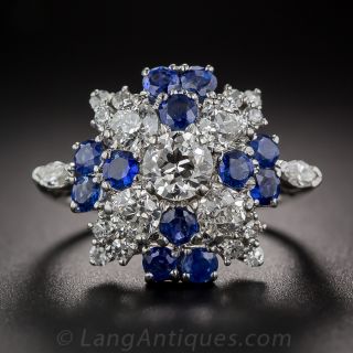 Platinum Sapphire and Diamond Cluster Ring - 2