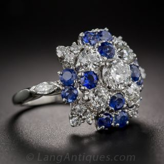 Platinum Sapphire and Diamond Cluster Ring