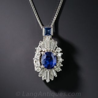 Platinum Sapphire and Diamond Pendant 