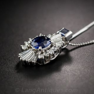 Platinum Sapphire and Diamond Pendant 