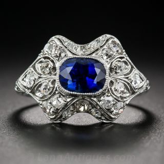 Platinum Sapphire and Diamond Ring - 2