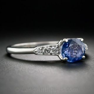 Platinum Sapphire and Diamond Solitaire Ring