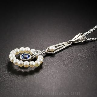 Platinum Sapphire and Pearl Pendant