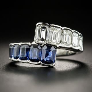 Platinum Sapphire Diamond Bypass Band Ring - 2
