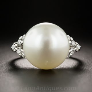 Platinum South Sea Pearl and Diamond Ring - 2