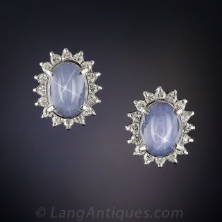 Platinum Star Sapphire and Diamond Earrings