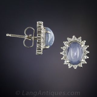 Platinum Star Sapphire and Diamond Earrings