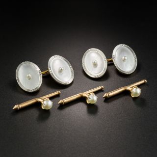 Platinum Topped Mother of Pearl Cufflinks and Button Studs, by Larter - 2