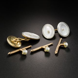 Platinum Topped Mother of Pearl Cufflinks and Button Studs, by Larter