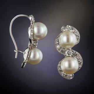 Platinum Twin Pearl and Diamond Earrings