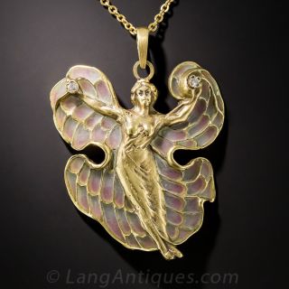 Plique-a-Jour Art Nouveau Style Fairy Necklace