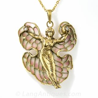 Plique-a-Jour Art Nouveau Style Fairy Necklace