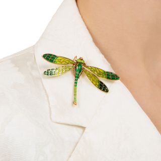 Plique-a-Jour Dragonfly Brooch, Italian