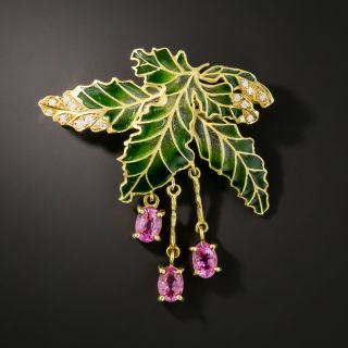 Plique-à-Jour Grape Leaf Brooch - 1