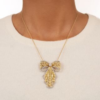 Portuguese Diamond Bow Necklace/Brooch, Circa 1900 