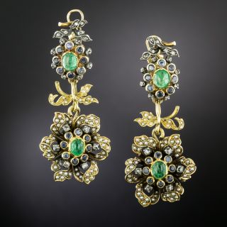Portuguese Emerald, Sapphire, Pearl and Diamond Night and Day Earrings - 2