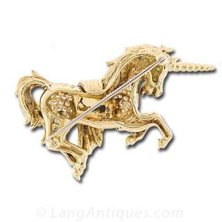 Prancing Diamond Unicorn Motif Pin