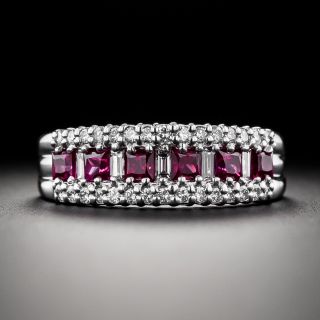 Princess-Cut Ruby and Diamond Band Ring - 3