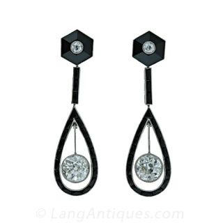 Art Deco Diamond Onyx Earrings 