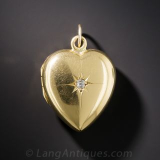 Puffed Heart Locket with Diamond Center