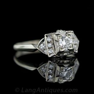 Pyramid Motif Deco .20 Carat Diamond Engagement Ring