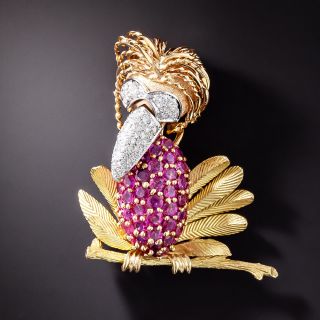 Quirky Diamond and Ruby Bird Brooch - 2