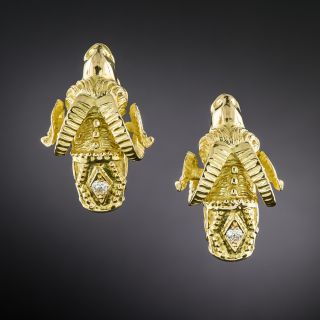 Ram's Head Diamond Clip Earrings - 2
