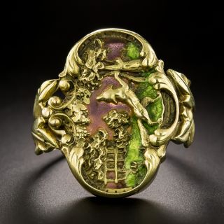 Rare Art Nouveau Plique-A-Jour Aesop's Fable Ring - 2