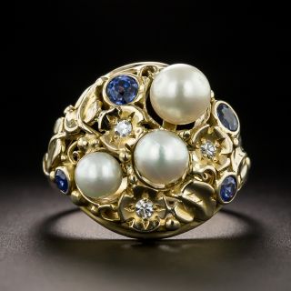 Boston Arts & Crafts Pearl, Sapphire and Diamond Ring - 4