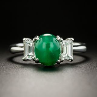 Rare Emerald Cat's Eye Cabochon and Diamond Ring