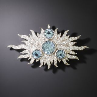  Raymond Yard Aquamarine and Diamond Sunburst Brooch - 2