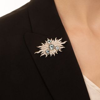  Raymond Yard Aquamarine and Diamond Sunburst Brooch