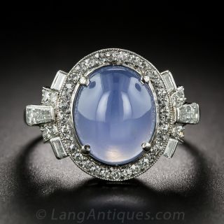 Raymond Yard Art Deco Blue Star Sapphire and Diamond Ring