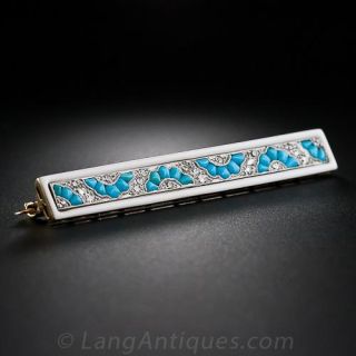 Raymond Yard Diamond, Turquoise and White Enamel Bar Pin