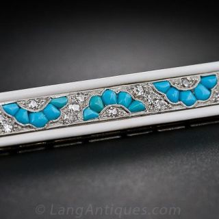 Raymond Yard Diamond, Turquoise and White Enamel Bar Pin