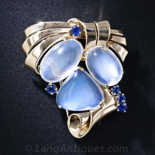 Raymond Yard Moonstone and Sapphire Earrings and Brooch
