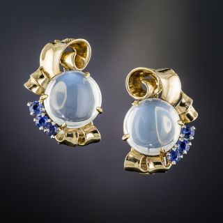 Raymond Yard Moonstone and Sapphire Earrings 